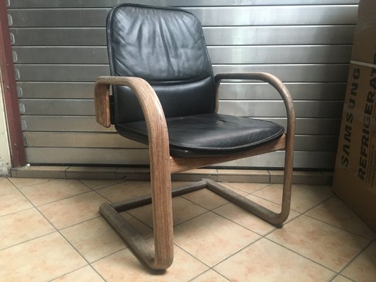 Vintage Black Leather Armchair, 1970s-WQQ-935920