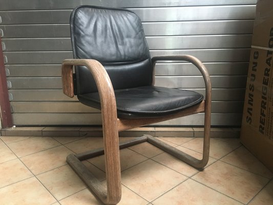 Vintage Black Leather Armchair, 1970s-WQQ-935920