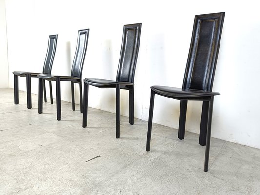 Vintage Black Leather Dining Chairs, 1980s, Set of 4-IRH-1741724