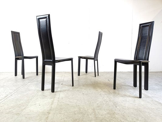 Vintage Black Leather Dining Chairs, 1980s, Set of 4-IRH-1741724