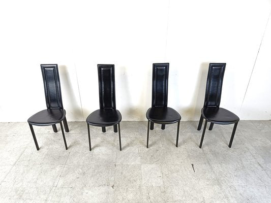 Vintage Black Leather Dining Chairs, 1980s, Set of 4-IRH-1741724