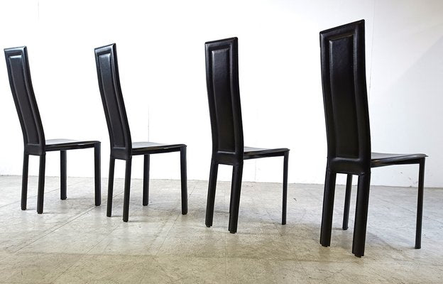 Vintage Black Leather Dining Chairs, 1980s, Set of 4-IRH-1741724