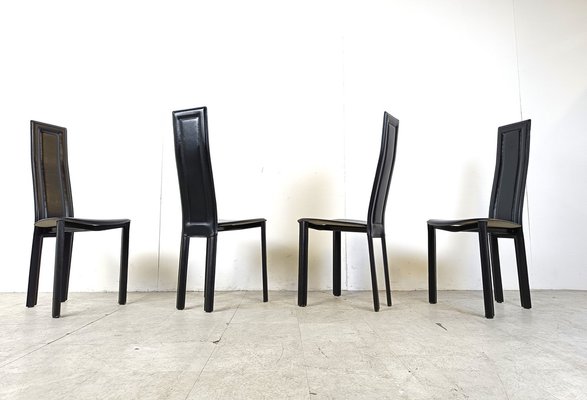 Vintage Black Leather Dining Chairs, 1980s, Set of 4-IRH-1741724