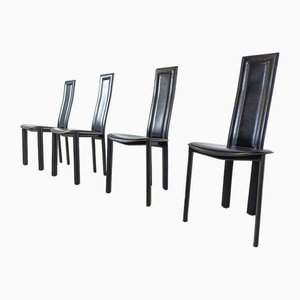 Vintage Black Leather Dining Chairs, 1980s, Set of 4-IRH-1741724