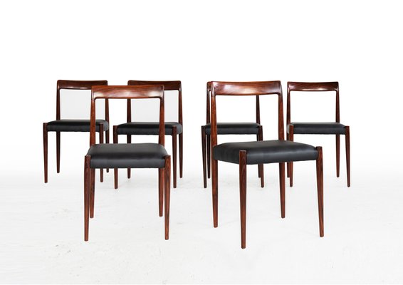 Vintage Black Leather Rosewood Dining Chairs from Lübke, 1960s, Set of 6-RTX-2034602