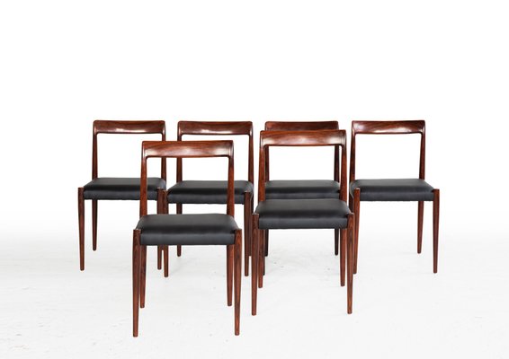 Vintage Black Leather Rosewood Dining Chairs from Lübke, 1960s, Set of 6-RTX-2034602