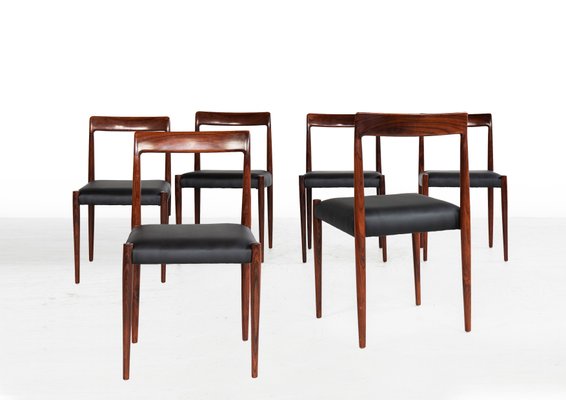 Vintage Black Leather Rosewood Dining Chairs from Lübke, 1960s, Set of 6-RTX-2034602