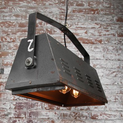 Vintage Black Metal Theater Pendant Lamp, 1950s-BLS-547156