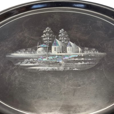 Vintage Black Oval Metal Tray, 1970s-VHW-2016010