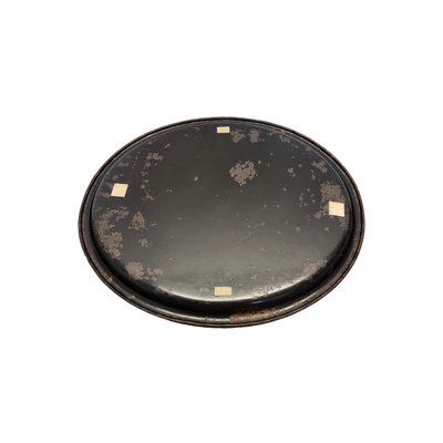 Vintage Black Oval Metal Tray, 1970s-VHW-2016010