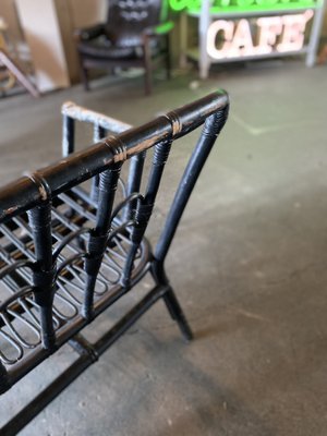 Vintage Black-Painted Rattan Bench-JO-1705587