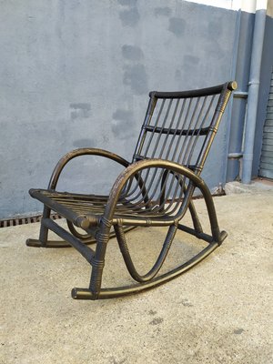 Vintage Black Rattan Rocking Chair, 1960s-EAD-583979