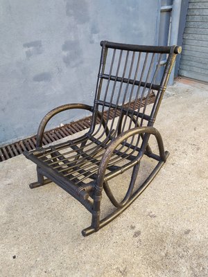 Vintage Black Rattan Rocking Chair, 1960s-EAD-583979