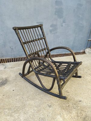 Vintage Black Rattan Rocking Chair, 1960s-EAD-583979