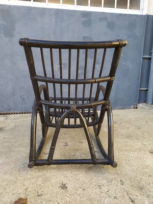 Vintage Black Rattan Rocking Chair, 1960s-EAD-583979