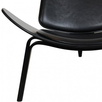 Vintage Black Shell Chair in Black Leather by Hans Wegner, 2000s-MTD-1746785