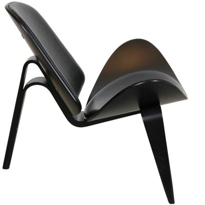 Vintage Black Shell Chair in Black Leather by Hans Wegner, 2000s-MTD-1746785