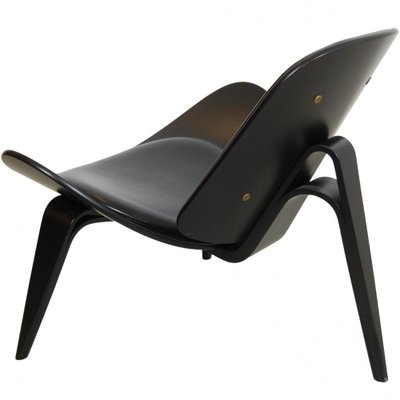 Vintage Black Shell Chair in Black Leather by Hans Wegner, 2000s-MTD-1746785