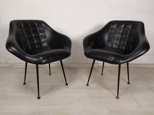 Vintage Black Skai Armchairs, 1960s, Set of 2-EAD-1781979