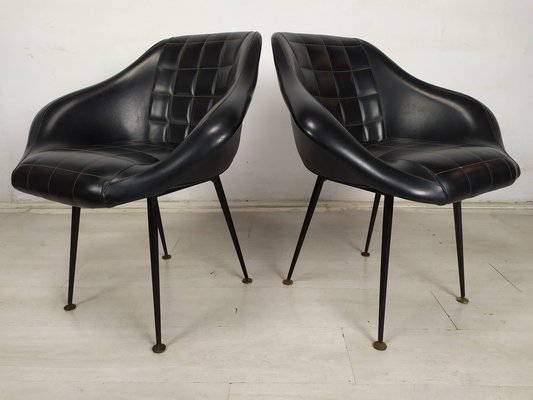 Vintage Black Skai Armchairs, 1960s, Set of 2-EAD-1781979