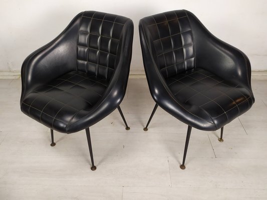 Vintage Black Skai Armchairs, 1960s, Set of 2-EAD-1781979