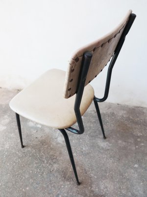 Vintage Black Tubular Steel and White Leather Dining Chairs, 1970s, Set of 5-GGK-645560