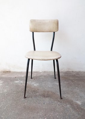 Vintage Black Tubular Steel and White Leather Dining Chairs, 1970s, Set of 5-GGK-645560