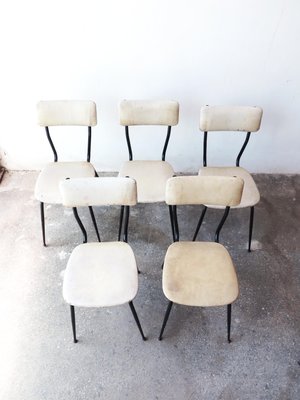 Vintage Black Tubular Steel and White Leather Dining Chairs, 1970s, Set of 5-GGK-645560