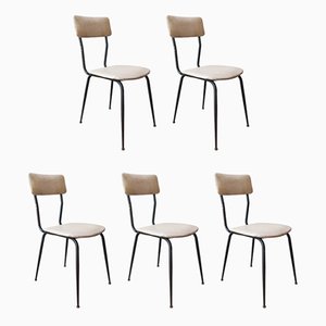 Vintage Black Tubular Steel and White Leather Dining Chairs, 1970s, Set of 5-GGK-645560