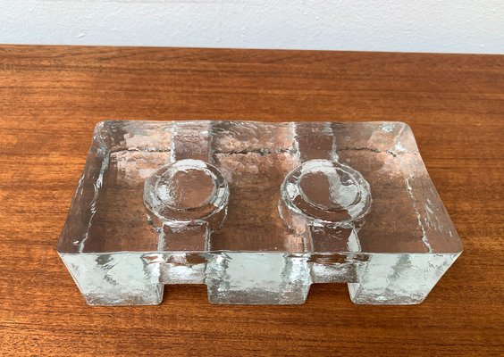 Vintage Block Glass Double Tea Warmer Candle Holder-UAH-1259377