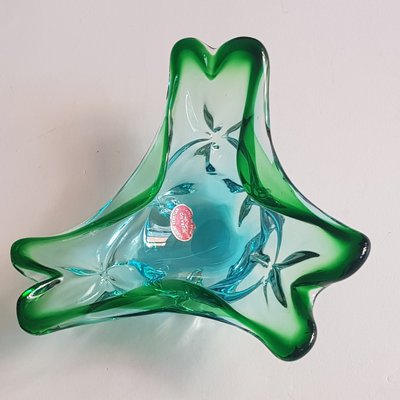 Vintage Blue and Green Murano Glass Vase and Bowl, 1960s, Set of 2-QDP-604105