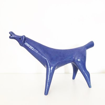 Vintage Blue Ceramic Dog by Roberto Rigon-OLY-1010244