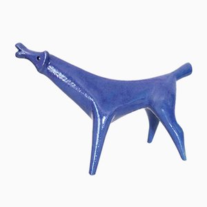 Vintage Blue Ceramic Dog by Roberto Rigon-OLY-1010244