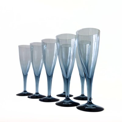 Vintage Blue Champagne Glasses from SKRUF Sweden, Set of 7-JKV-1786098