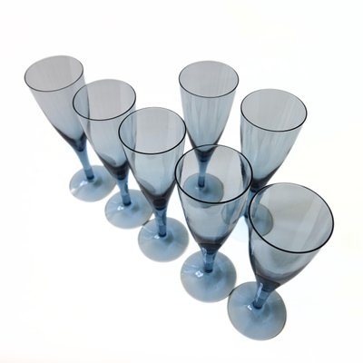 Vintage Blue Champagne Glasses from SKRUF Sweden, Set of 7-JKV-1786098