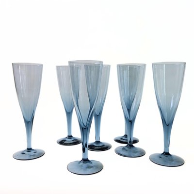 Vintage Blue Champagne Glasses from SKRUF Sweden, Set of 7-JKV-1786098