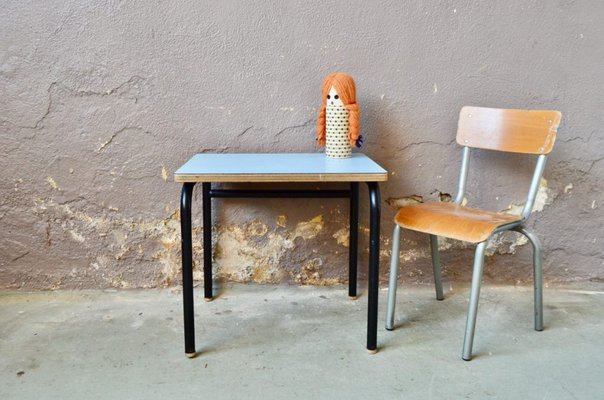 Vintage Blue Desk and Chair, Set of 2-AIU-970462