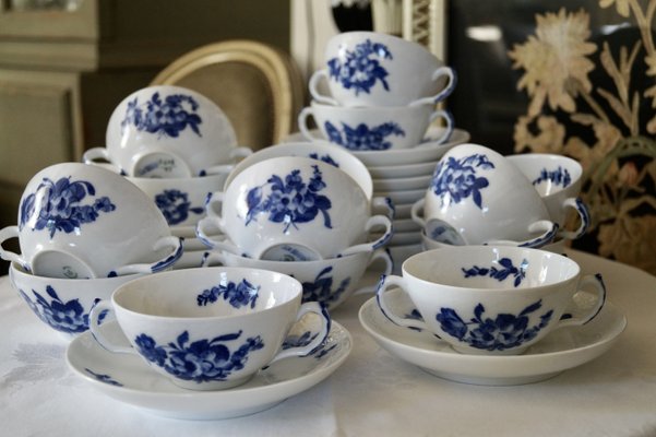 Vintage Blue Flowers Soup Bouillon Cup and Saucers from Royal Copenhagen, 1985, Set of 14-DVX-2033915