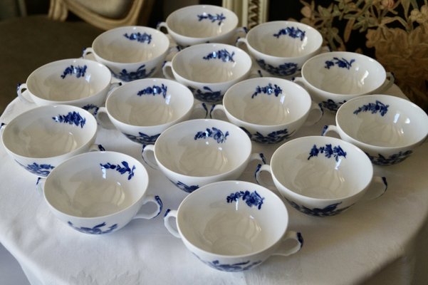 Vintage Blue Flowers Soup Bouillon Cup and Saucers from Royal Copenhagen, 1985, Set of 14-DVX-2033915