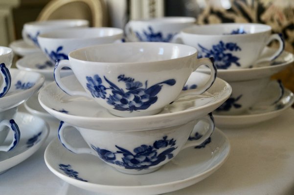 Vintage Blue Flowers Soup Bouillon Cup and Saucers from Royal Copenhagen, 1985, Set of 14-DVX-2033915