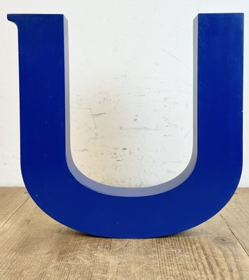 Vintage Blue Iron Facade Letter U, 1970s-CGF-1733959