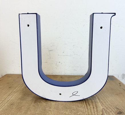 Vintage Blue Iron Facade Letter U, 1970s-CGF-1733959