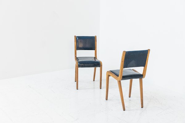 Vintage Blue Leather Italian Armchairs, 1950s, Set of 2-RCE-1166350