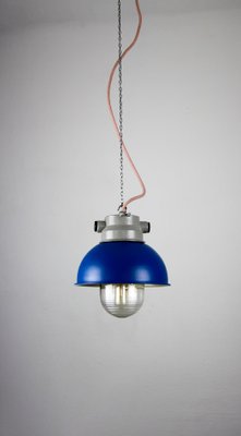 Vintage Blue Small Industrial Pendant Lamp from TEP-HGJ-739242