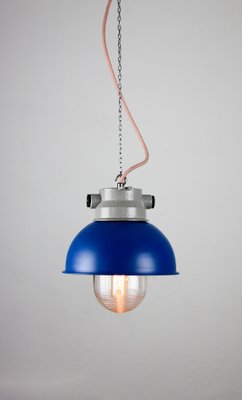 Vintage Blue Small Industrial Pendant Lamp from TEP-HGJ-739242