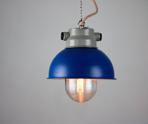 Vintage Blue Small Industrial Pendant Lamp from TEP-HGJ-739242