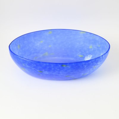 Vintage Blue Splatter Effect Glass Bowl, 1930s-IXK-953636