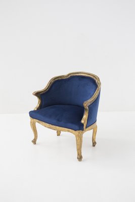 Vintage Blue Velvet and Gilt Wood Armchair, 1890s-RCE-1382802