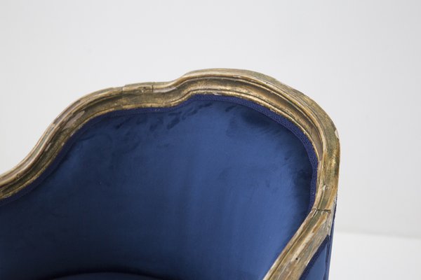 Vintage Blue Velvet and Gilt Wood Armchair, 1890s-RCE-1382802