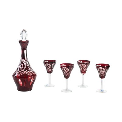 Vintage Bohemian Glass Liqueur Set, Set of 5-ZCI-752378